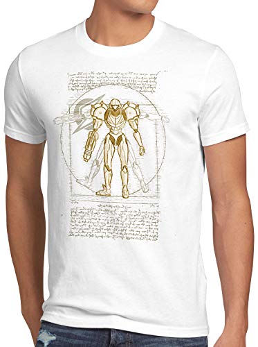 A.N.T. Vitruvianische Samus Return Herren T-Shirt Nerd Gamer NES SNES, Größe:M, Farbe:Weiß von A.N.T. Another Nerd T-Shirt