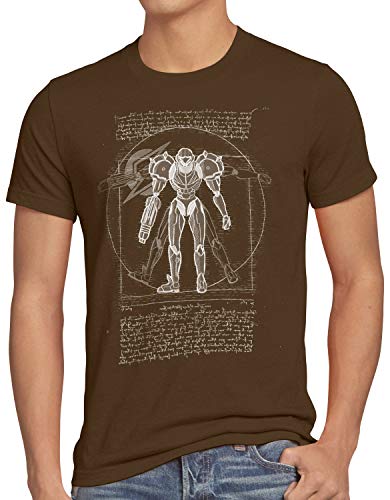 A.N.T. Vitruvianische Samus Return Herren T-Shirt Nerd Gamer NES SNES, Größe:L, Farbe:Braun von A.N.T. Another Nerd T-Shirt