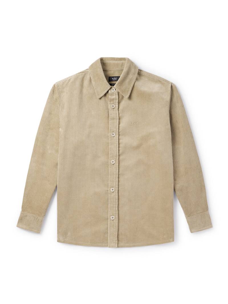 A.P.C. - Bobby Logo-Embroidered Cotton-Corduroy Overshirt - Men - Neutrals - XS A.P.C. - Bobby Logo-Embroidered Cotton-Corduroy Overshirt - Men - Neutrals - XS von A.P.C.