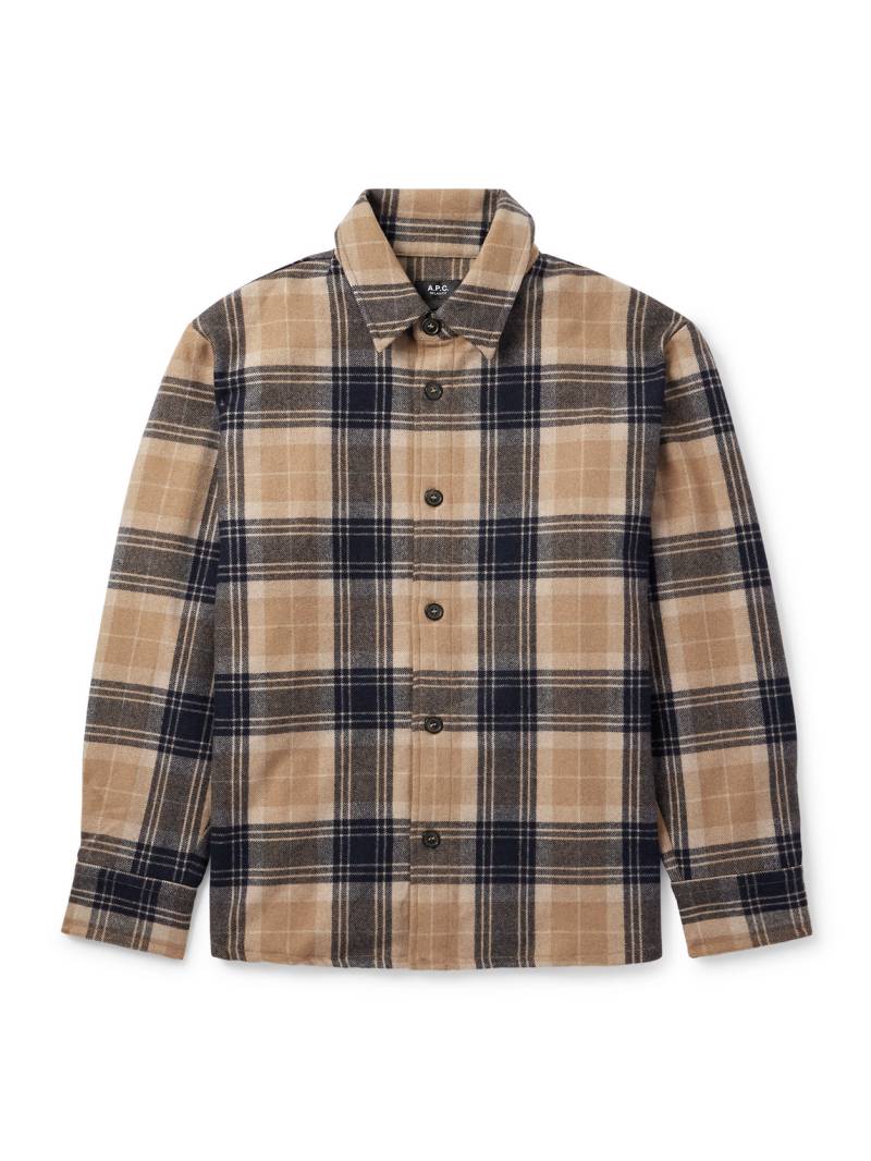 A.P.C. - Bobby Oversized Checked Wool-Blend Flannel Overshirt - Men - Neutrals - XS A.P.C. - Bobby Oversized Checked Wool-Blend Flannel Overshirt - Men - Neutrals - XS von A.P.C.