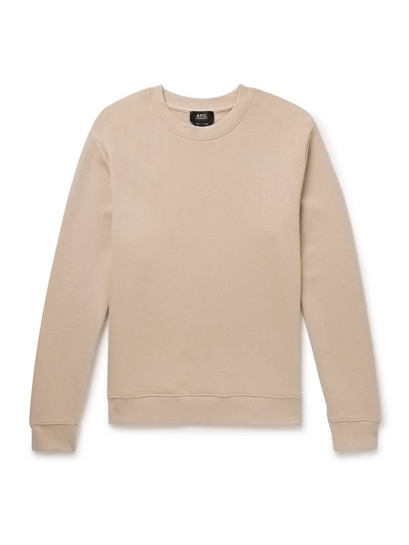 A.P.C. - Brodé Logo-Embroidered Cotton-Jersey Sweatshirt - Men - Neutrals - M von A.P.C.