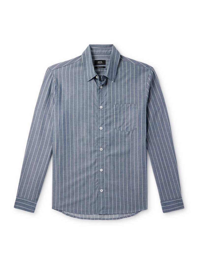 A.P.C. - Clement Striped Cotton and Wool-Blend Shirt - Men - Blue - XL von A.P.C.