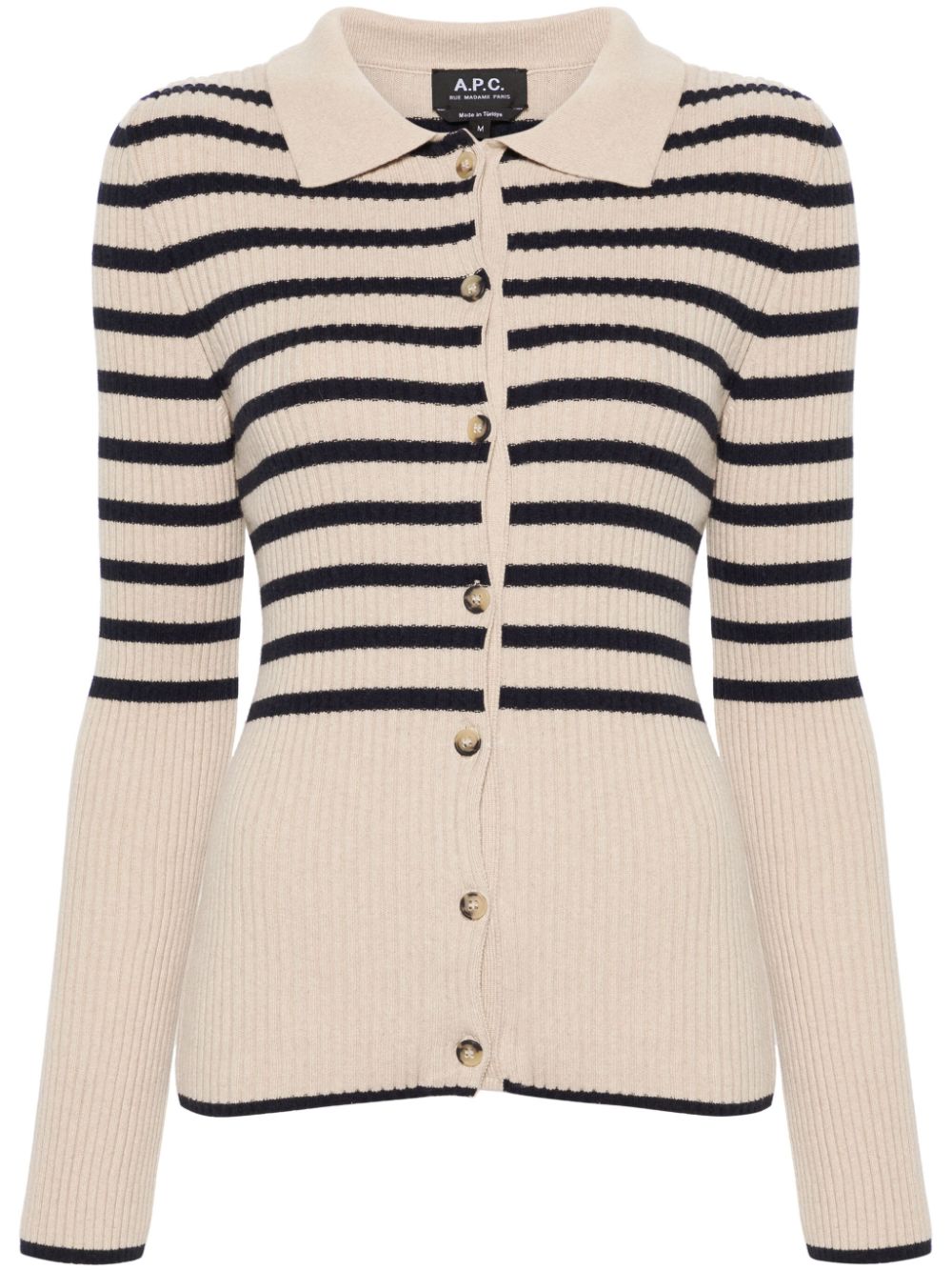 A.P.C. Gestreifter Mallory Cardigan aus Rippstrick - Nude von A.P.C.