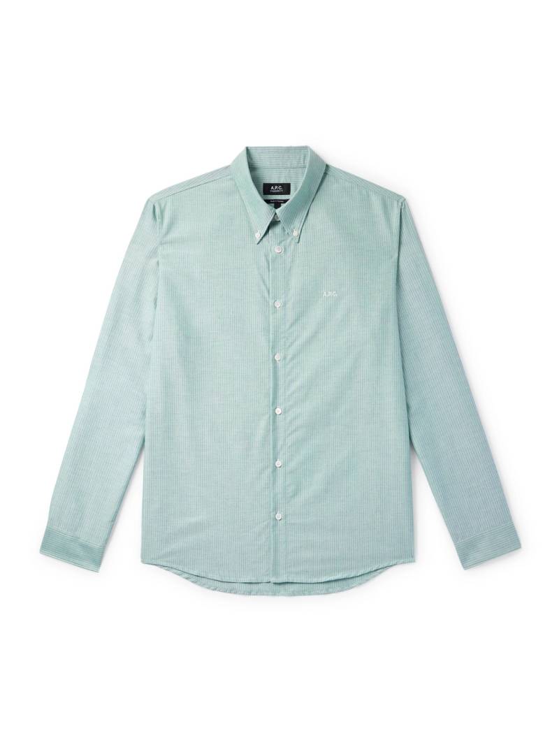A.P.C. - Greg Button-Down Collar Logo-Embroidered Striped Cotton Shirt - Men - Green - M von A.P.C.