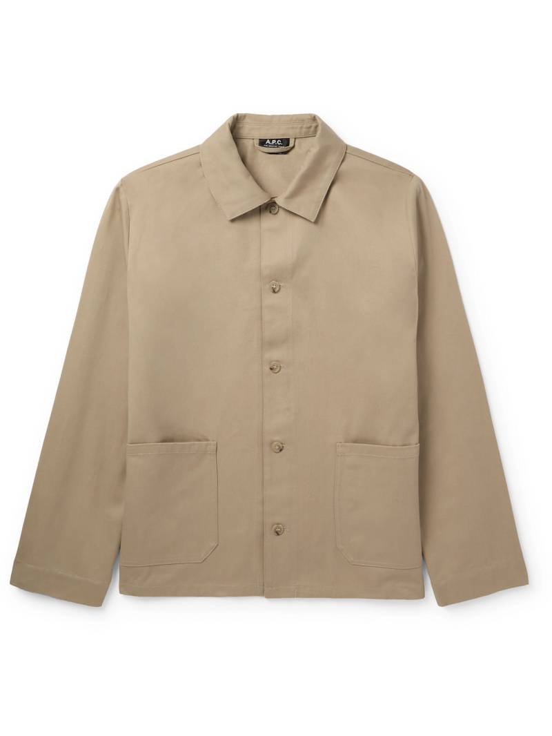 A.P.C. - Kerlouan Logo-Embroidered Cotton and Linen-Blend Twill Overshirt - Men - Neutrals - S von A.P.C.