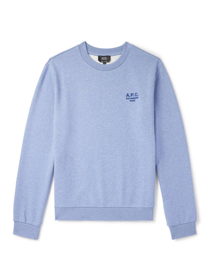 A.P.C. - Logo-Embroidered Cotton-Blend Jersey Sweatshirt - Men - Blue - S von A.P.C.