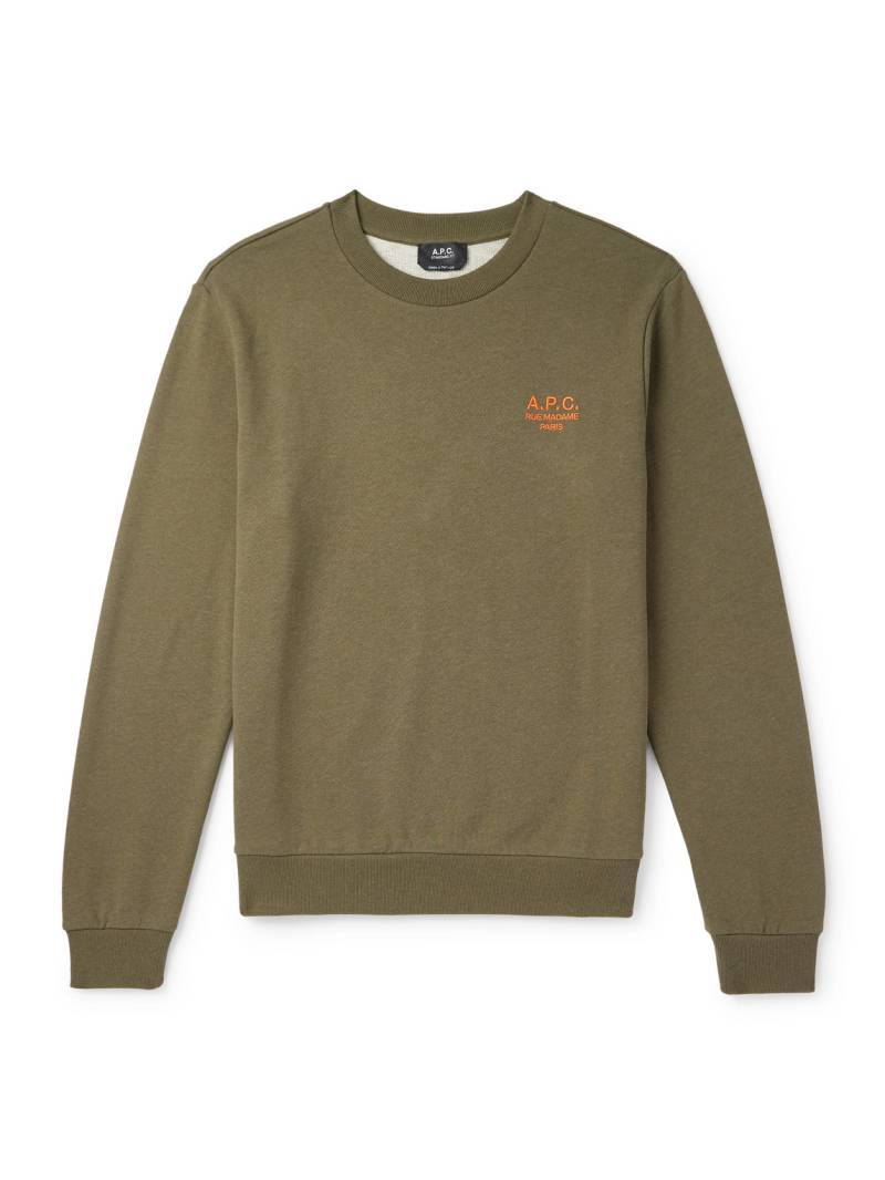 A.P.C. - Logo-Embroidered Cotton-Blend Jersey Sweatshirt - Men - Green - XS von A.P.C.