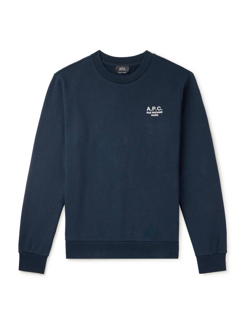 A.P.C. - Logo-Embroidered Organic Cotton-Jersey Sweatshirt - Men - Blue - L von A.P.C.