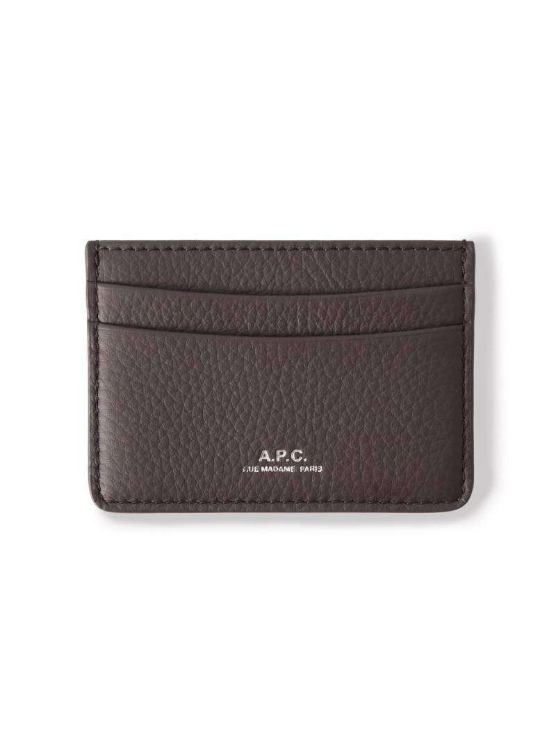 A.P.C. - Logo-Print Full-Grain Leather Cardholder - Men - Brown von A.P.C.