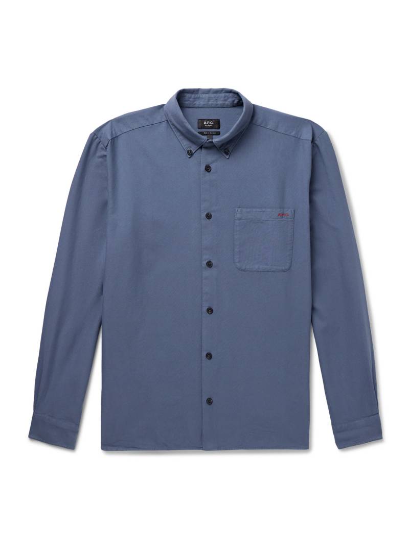 A.P.C. - Mateo Button-Down Collar Logo-Embroidered Cotton Shirt - Men - Blue - L von A.P.C.