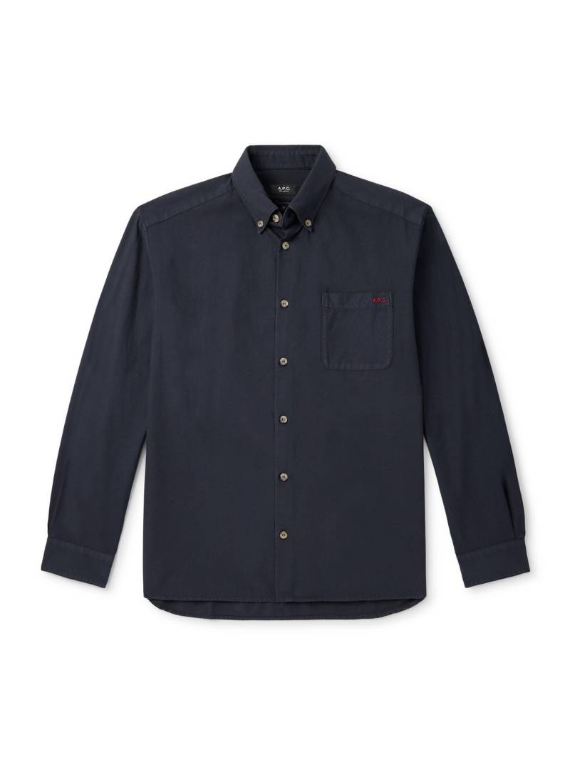 A.P.C. - Mateo Button-Down Collar Logo-Embroidered Cotton-Twill Shirt - Men - Blue - S von A.P.C.