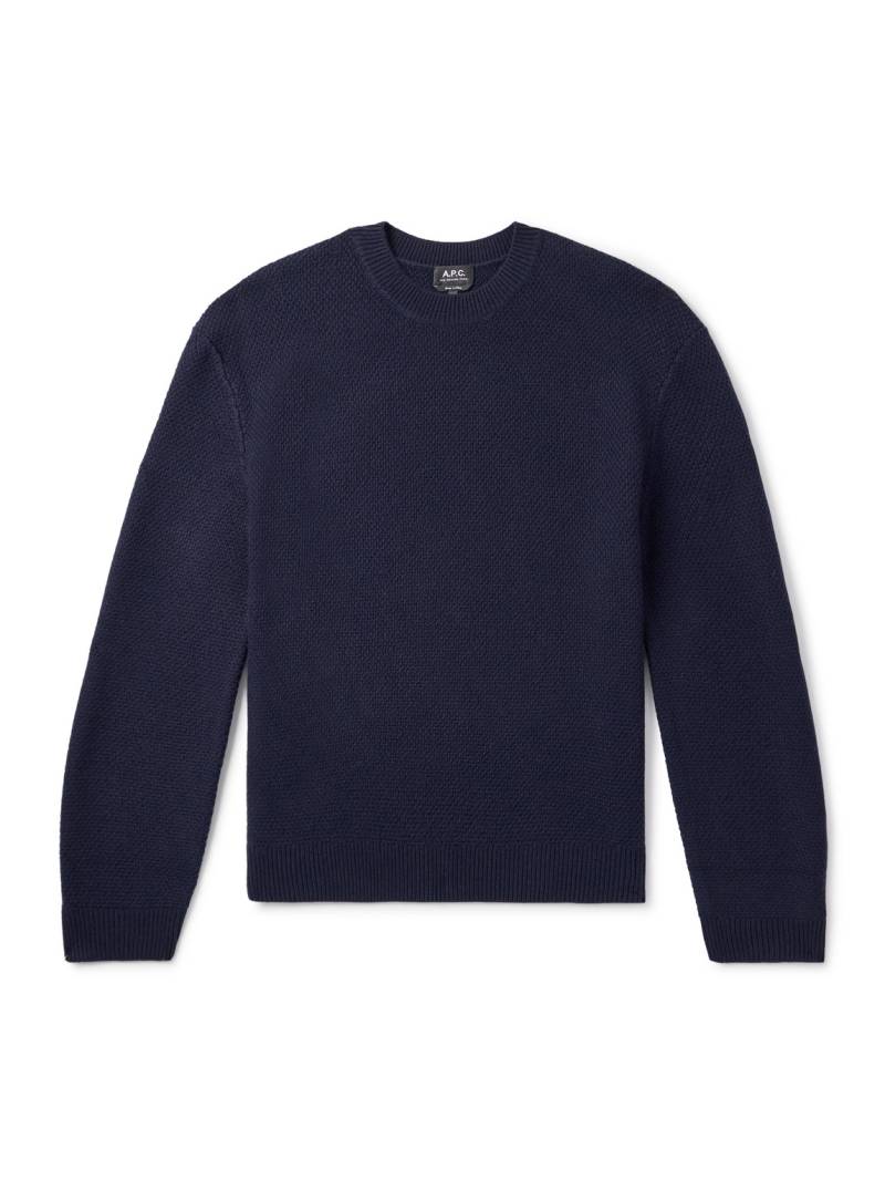 A.P.C. - Thomas Logo-Appliquéd Honeycomb-Knit Virgin Wool Sweater - Men - Blue - M A.P.C. - Thomas Logo-Appliquéd Honeycomb-Knit Virgin Wool Sweater - Men - Blue - M von A.P.C.