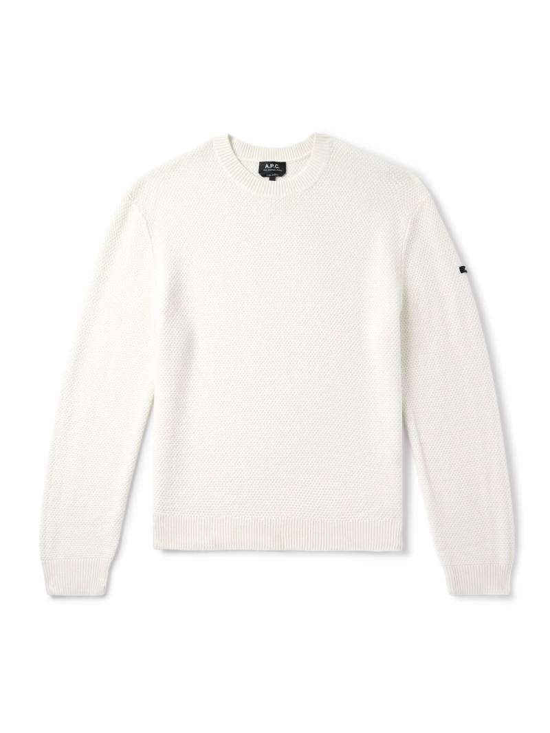 A.P.C. - Thomas Logo-Appliquéd Honeycomb-Knit Virgin Wool Sweater - Men - Neutrals - S A.P.C. - Thomas Logo-Appliquéd Honeycomb-Knit Virgin Wool Sweater - Men - Neutrals - S von A.P.C.
