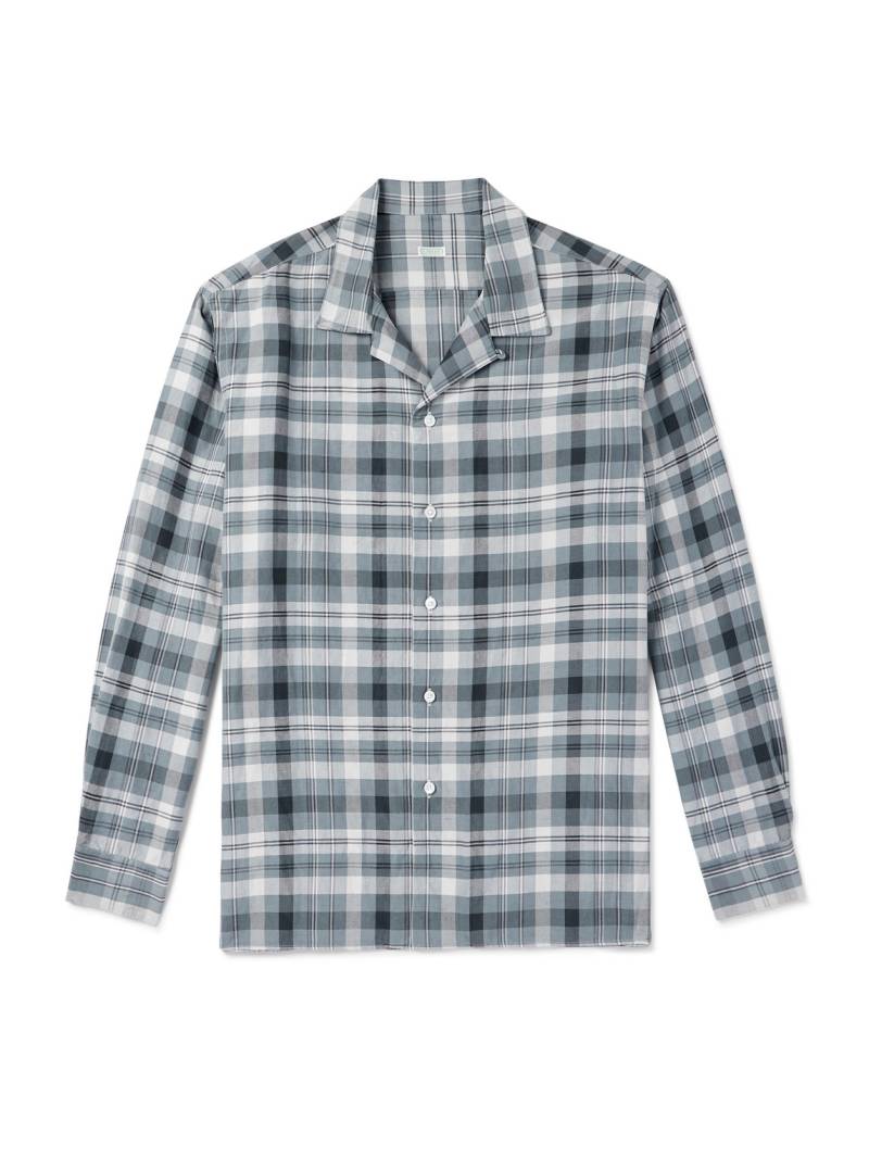 A.PRESSE - Camp-Collar Checked Silk and Linen-Blend Shirt - Men - Blue - 4 von A.PRESSE