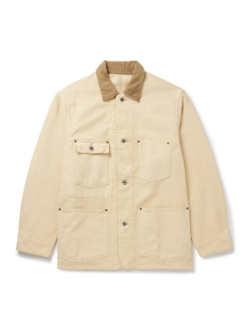 A.PRESSE - Vintage Corduroy-Trimmed Distressed Cotton-Blend Canvas Coverall Jacket - Men - Neutrals - 3 von A.PRESSE