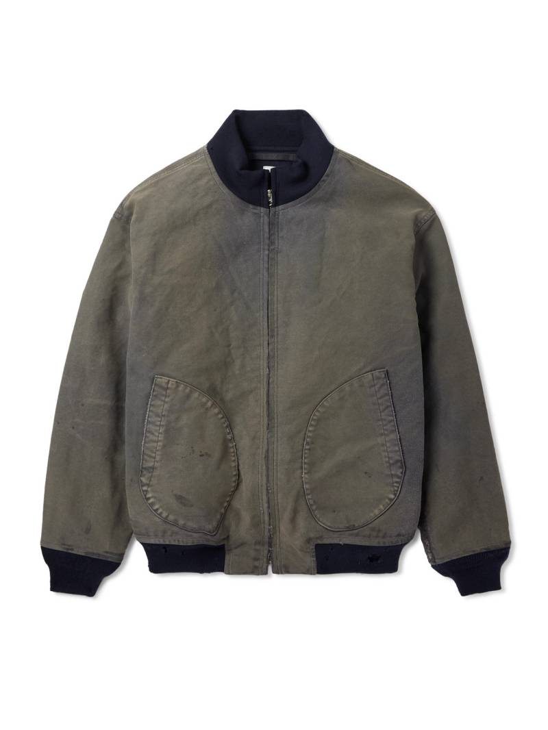 A.PRESSE - Vintage Distressed Ribbed Wool-Trimmed Denim Bomber Jacket - Men - Green - 2 von A.PRESSE