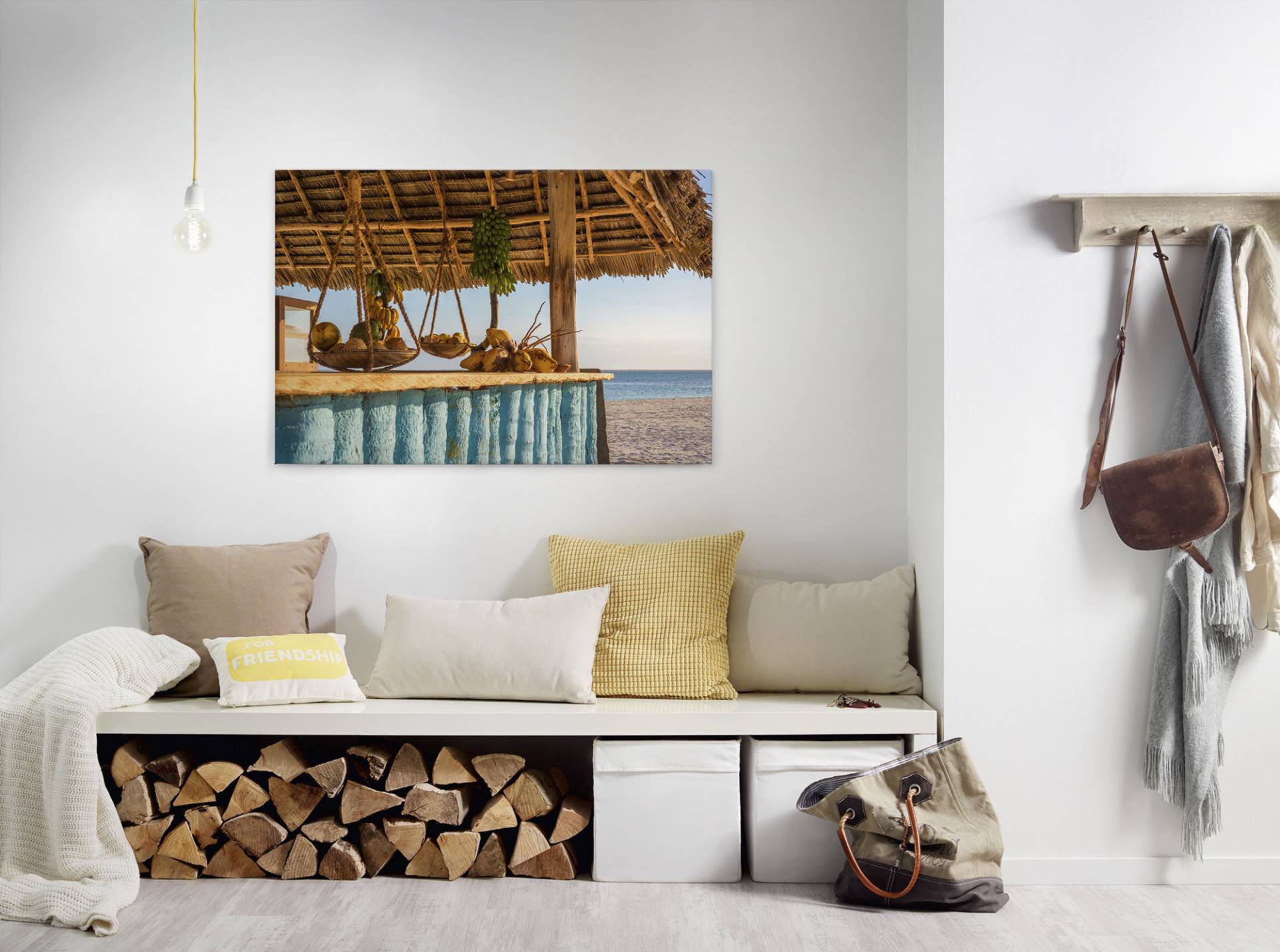 A.S. Création Leinwandbild "Beach Bar" Gemälde  Kunst 1 Stk. tlg. Strandbar Meer Keilrahmen Sommer Leinwand-Bild Wohnzimmer modern Wand von A.S. Création