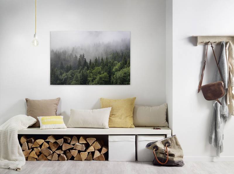 A.S. Création Leinwandbild "Foggy Fir Trees" Kunst  Wald 1 Stk. tlg. Wald Keilrahmen Nebel Bäume Leinwand-Bild Wohnzimmer modern Wandbild von A.S. Création