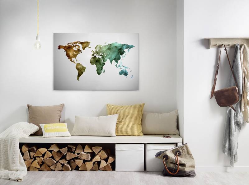 A.S. Création Leinwandbild "World Graphic" Kunst 1 Stk. tlg. Atlas Weltkarte Bunt Aquarell Keilrahmen Leinwand-Bild Wohnzimmer Wand von A.S. Création