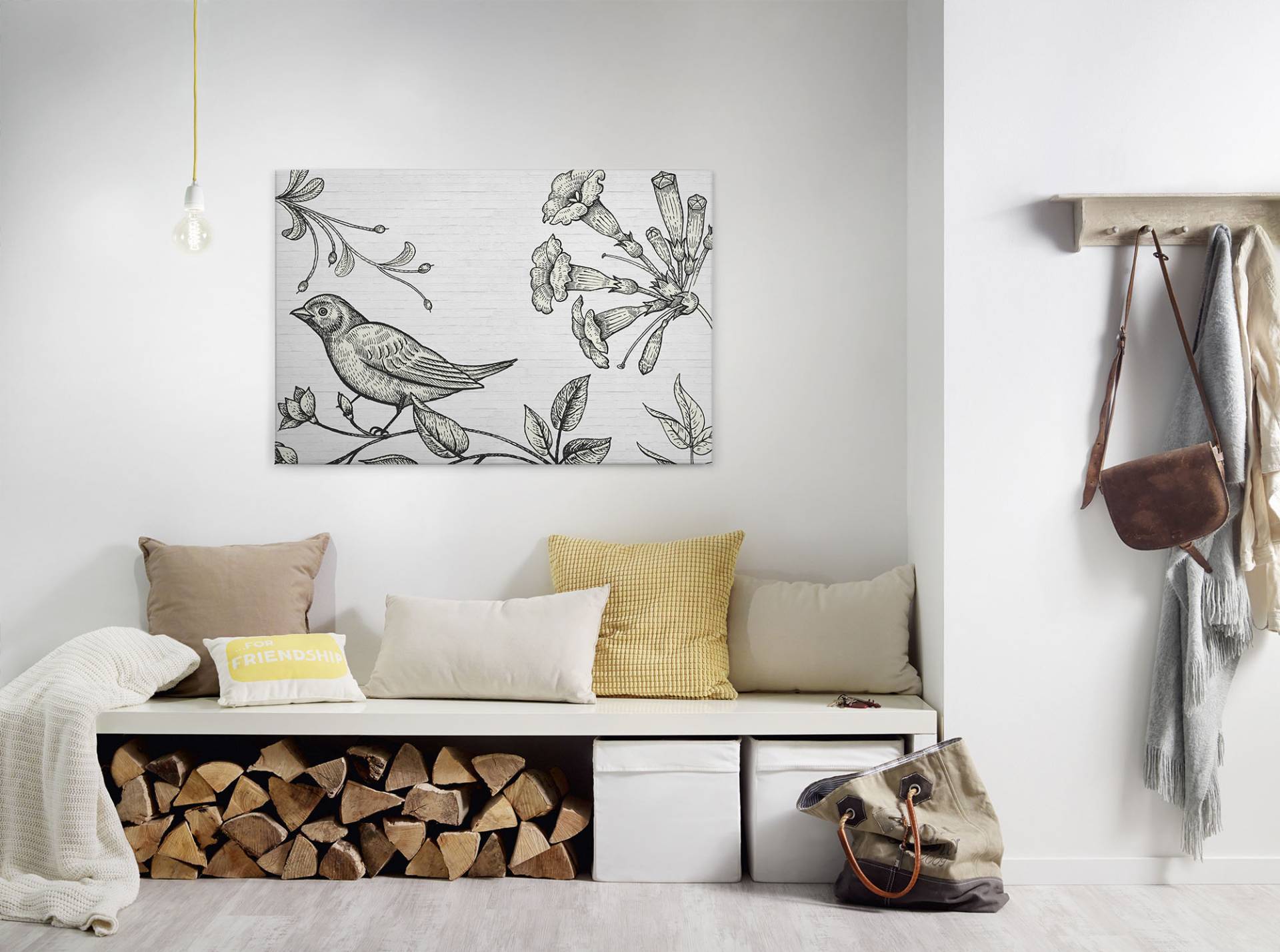 A.S. Création Leinwandbild "birdy 3" Gemälde  Kunst 1 Stk. tlg. Schwarz-Weiß Zeichnung Floral Keilrahmen Leinwand-Bild Wohnzimmer Wand von A.S. Création