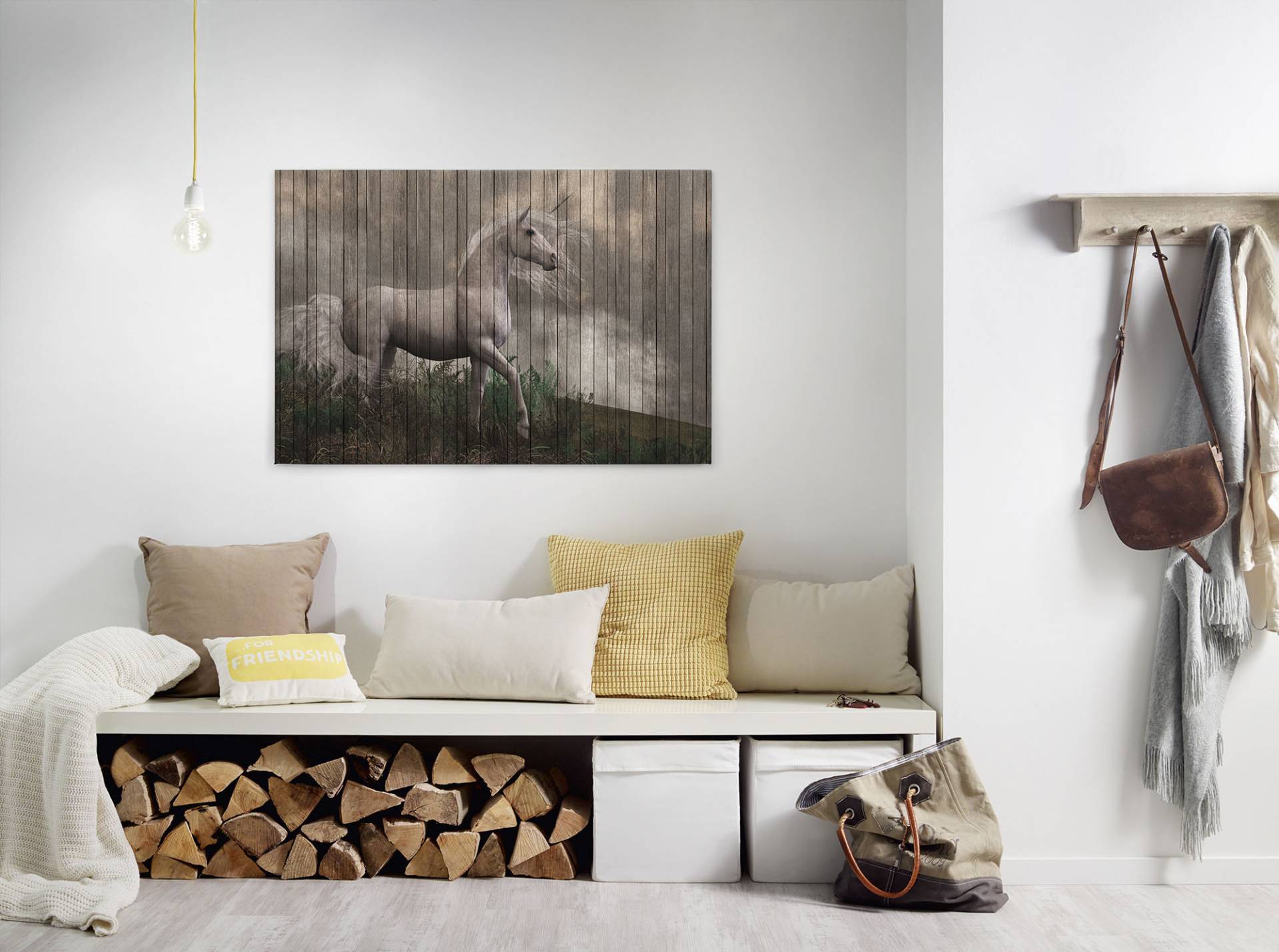 A.S. Création Leinwandbild "fantasy 3" Kunst  Tiere 1 Stk. tlg. Keilrahmen Bild Holzoptik Einhorn Leinwand-Bild Wohnzimmer modern Wand von A.S. Création