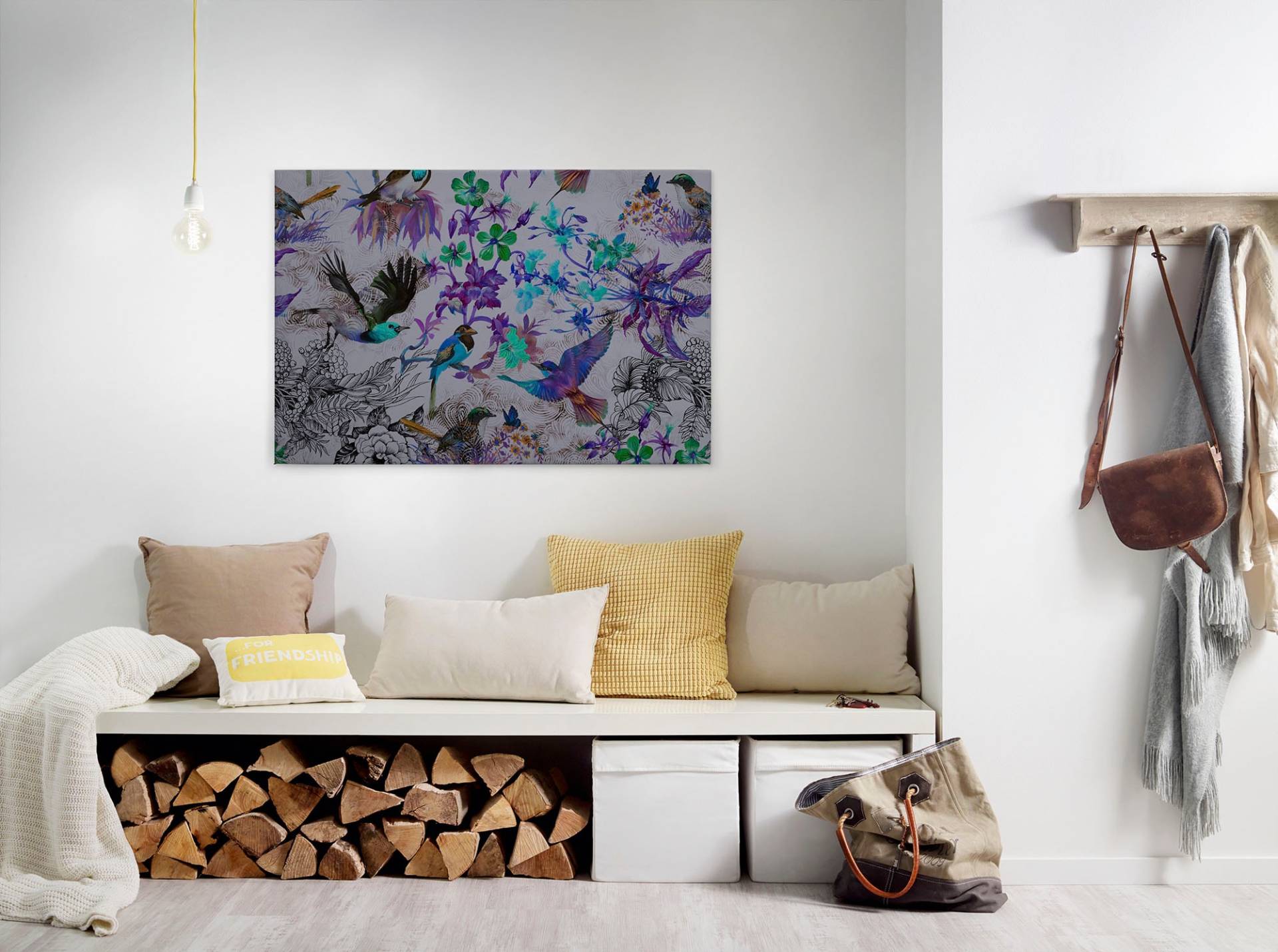A.S. Création Leinwandbild "funky birds" Kunst  Vögel 1 Stk. tlg. Keilrahmen Bild mit Vögel Floral Leinwand-Bild Wohnzimmer modern Wand von A.S. Création