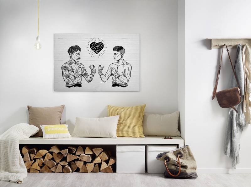 A.S. Création Leinwandbild "iconic" Kunst  Modern 1 Stk. tlg. Schwarz-Weiß Zeichnung Rockabilly Keilrahmen Leinwand-Bild Wohnzimmer von A.S. Création