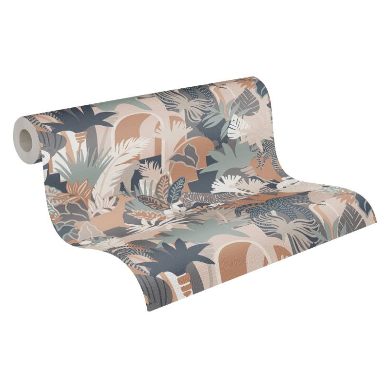 A.S. Création Vliestapete "Antigua Retrotapete Artdeco" gemustert  matt  neutral leicht strukturiert Dschungeltapete Floral mit Tieren Tapeten Wohnzimmer Schlafzimmer Flur von A.S. Création