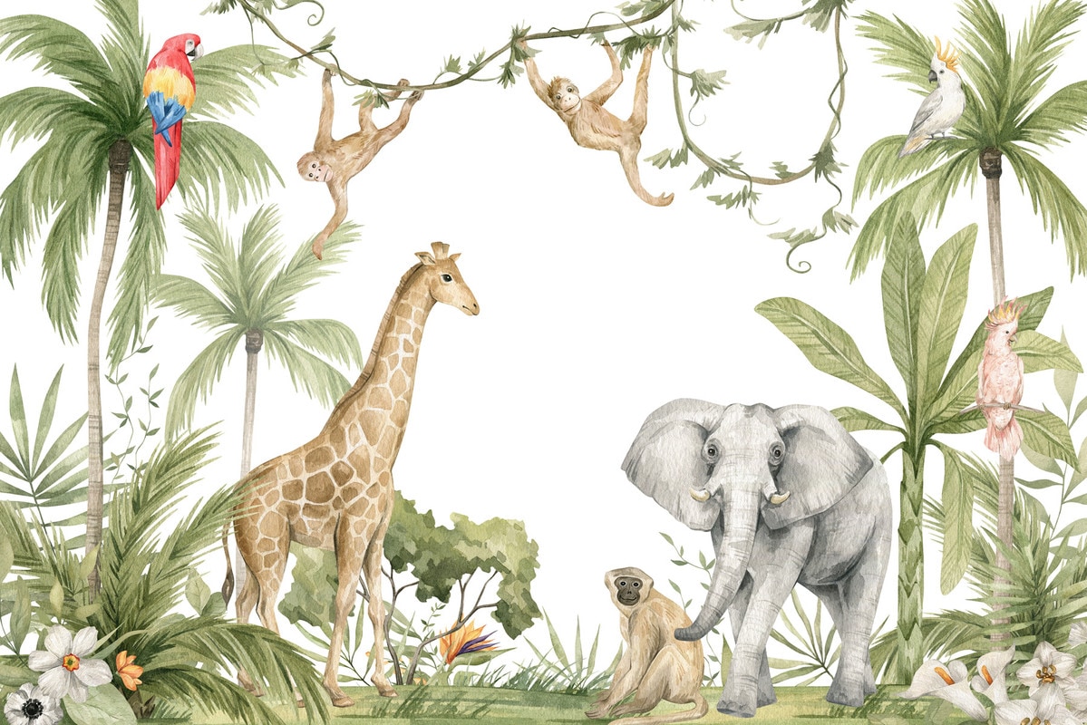 A.S. Création Vliestapete "Dschungel-Kindertapete Tiere Weiß Grün Vliestapete" matt glatt von A.S. Création