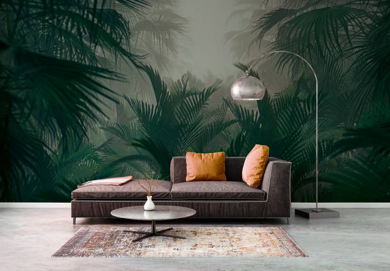 A.S. Création Vliestapete "Dschungelfototapete Nebelgrün Tropisches Palmen" matt strukturiert von A.S. Création