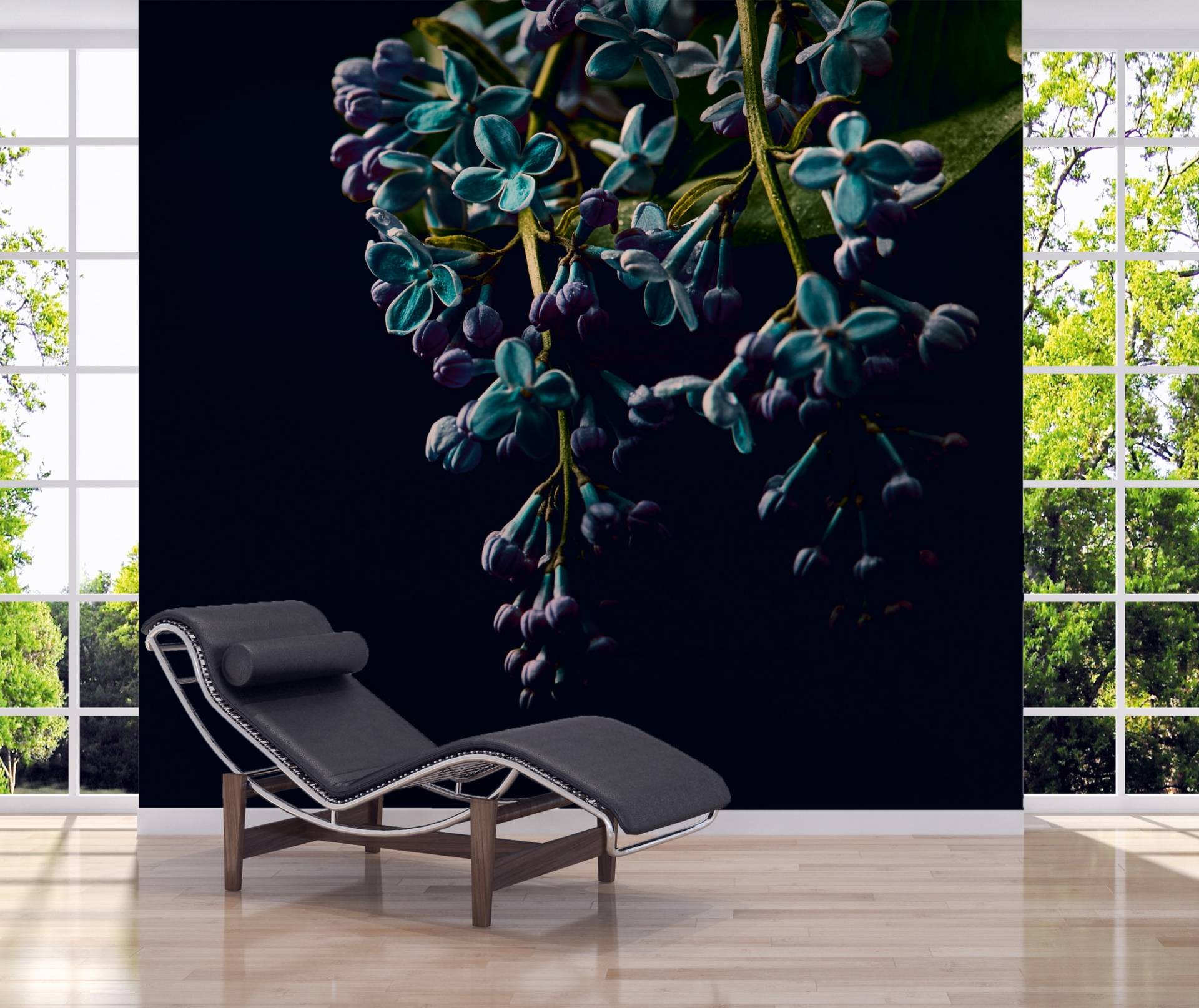 A.S. Création Vliestapete "Fototapete Flieder Dunkel Blau Türkis Blumenmotiv" matt strukturiert von A.S. Création