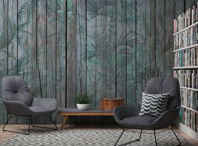 A.S. Création Vliestapete "Fototapete Holzoptik Grau Dschungelmuster Tropisch" matt strukturiert von A.S. Création