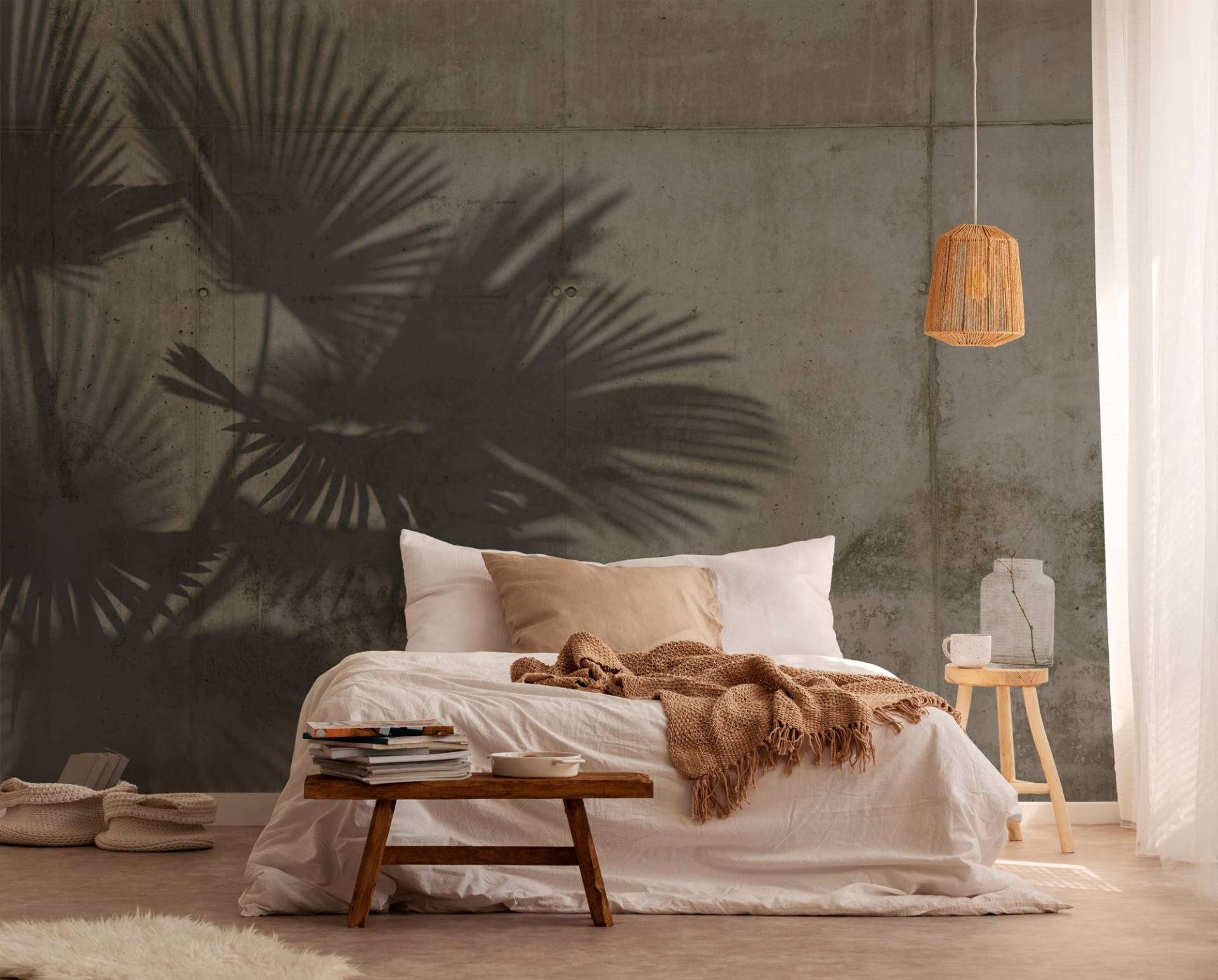 A.S. Création Vliestapete "Fototapete Palmenschatten auf Betonoptik Grau" matt strukturiert von A.S. Création