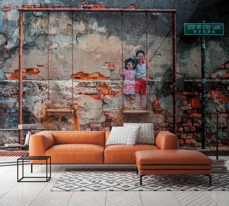 A.S. Création Vliestapete "Fototapete StreetArt Kinder auf Schaukel" matt strukturiert von A.S. Création