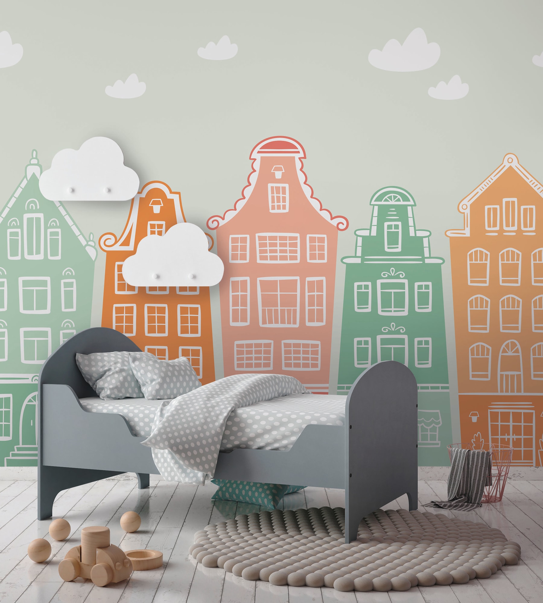 A.S. Création Vliestapete "Fototapete bunte Altstadthäuser Pastell Kinder" matt strukturiert von A.S. Création