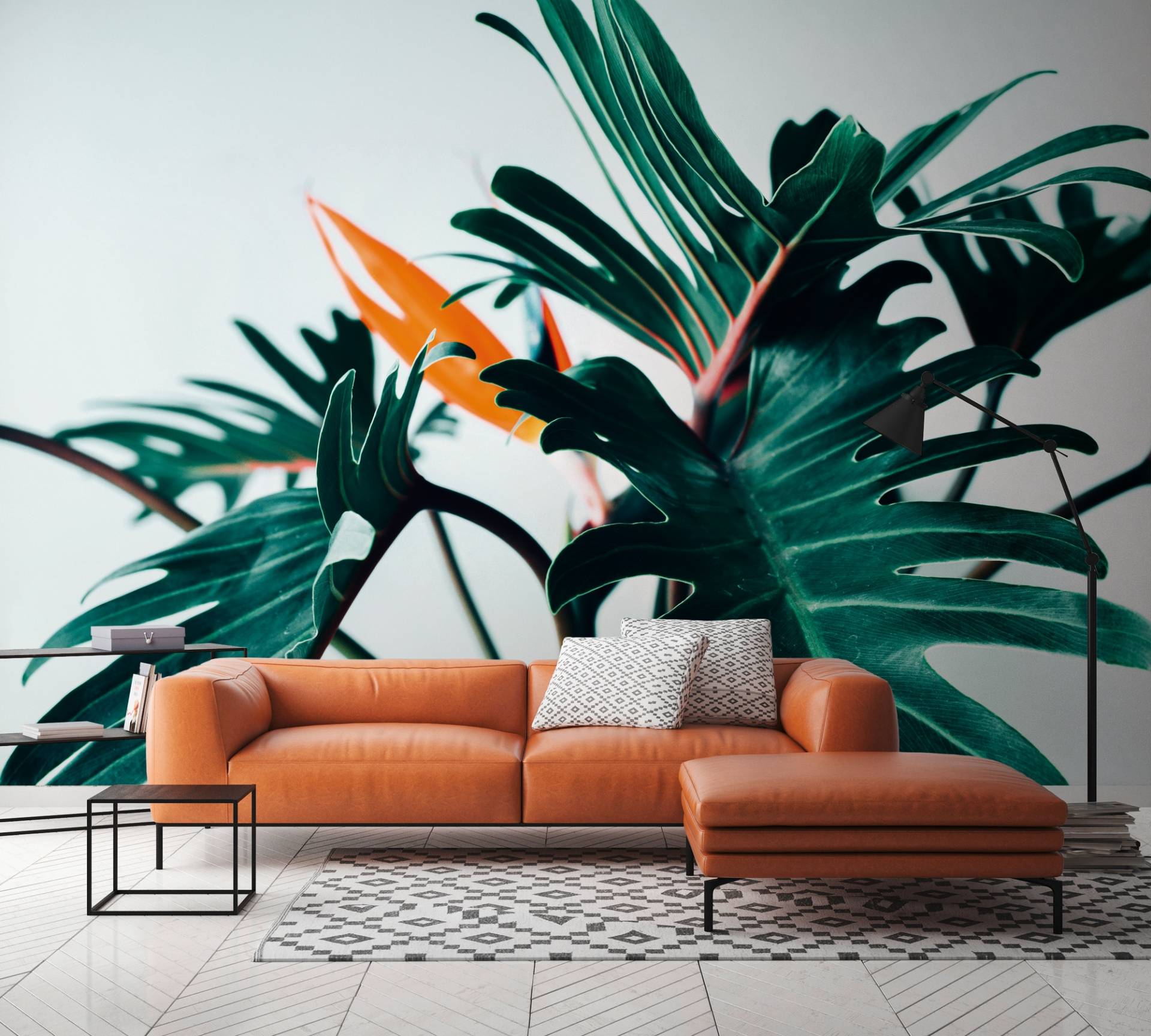 A.S. Création Vliestapete "PflanzenFototapete Monstera Dunkelgrün Orange" matt strukturiert von A.S. Création