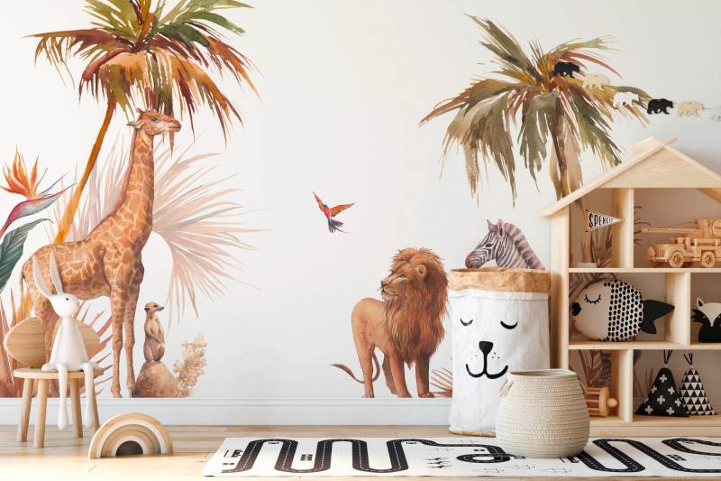 A.S. Création Vliestapete "Safari Fototapete Tiere Aquarell Beige Braun" matt strukturiert von A.S. Création