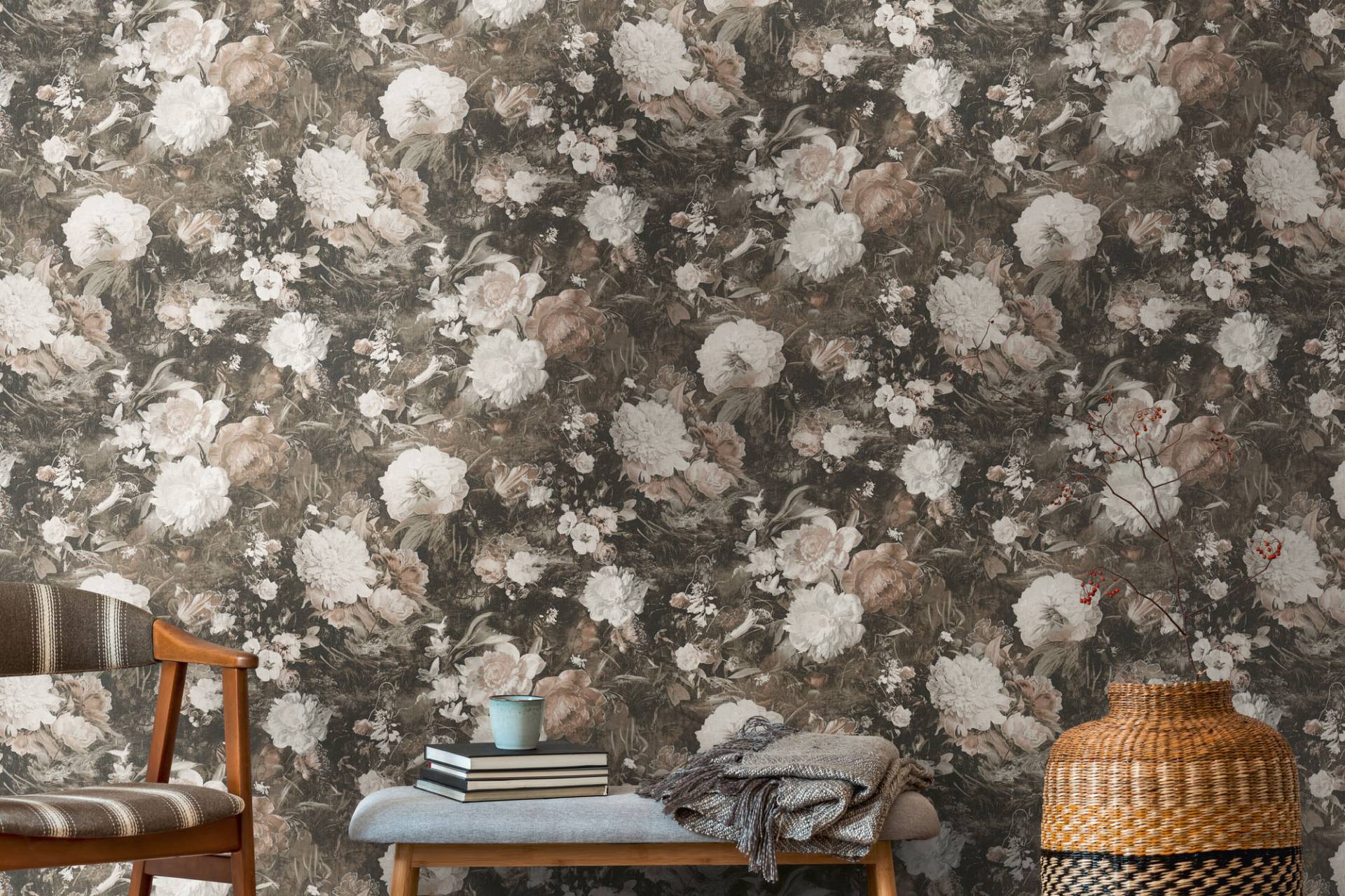 A.S. Création Vliestapete "THE BOS Blumentapete Floral" abstrakt  gemustert  leicht glänzend leicht strukturiert Blumenwand Tapeten Wohnzimmer Schlafzimmer Küche modern Design Optik von A.S. Création