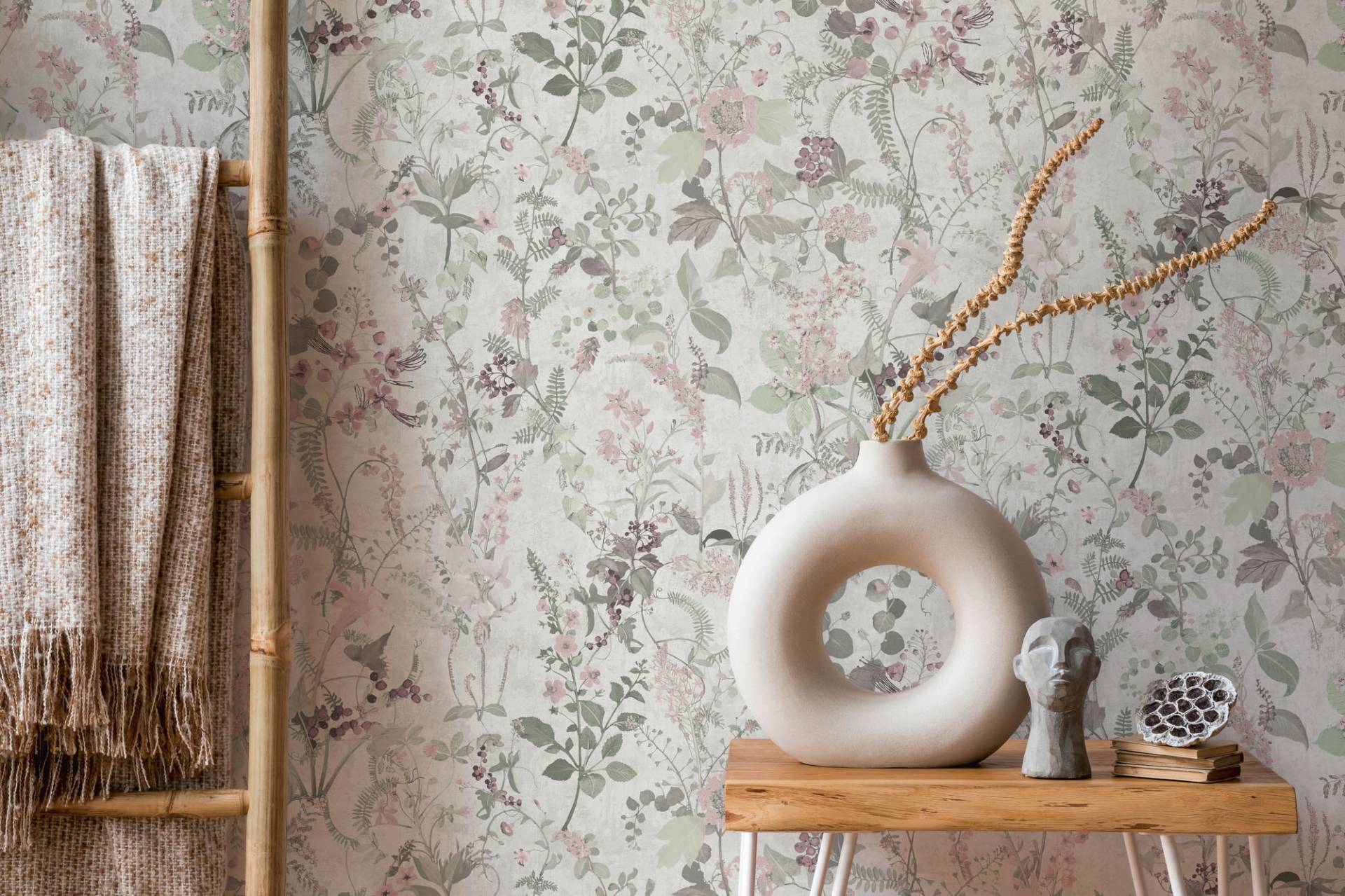 A.S. Création Vliestapete "THE BOS Landhaus Blumentapete" gemustert  matt  neutral strukturiert Pflanzen Floral Tapeten Wohnzimmer Schlafzimmer Küche Design Optik von A.S. Création