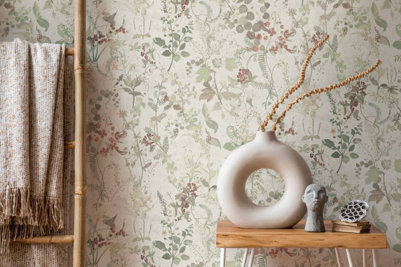 A.S. Création Vliestapete "THE BOS Landhaus Blumentapete" gemustert  matt  neutral strukturiert Pflanzen Floral Tapeten Wohnzimmer Schlafzimmer Küche Design Optik von A.S. Création