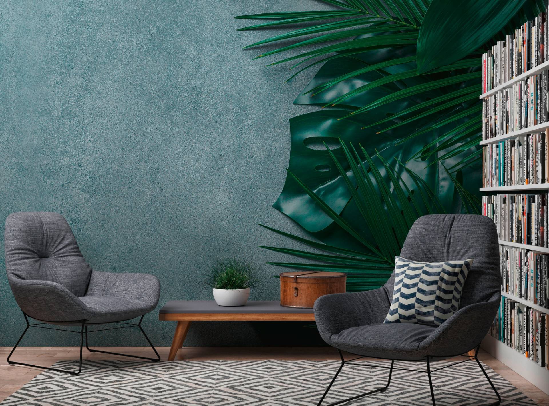 A.S. Création Vliestapete "Tropenfototapete mit Palmenblättern Grün Grau" matt strukturiert von A.S. Création