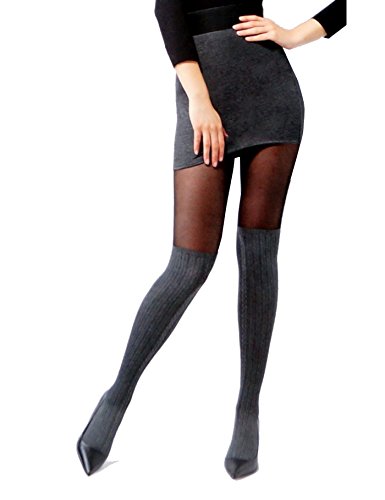 A.S.A.R. Blickdichte Damen Strumpfhose in Overknee Look mit Baumwolle 20/60 DEN Pantyhose Stockings Grau Schwarz von SARA