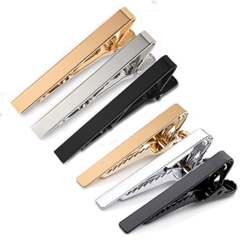 6 Stück Krawattenklammer, Herren Dünn Tie Clip Set, Kupfer Skinny Krawattennadeln, Für Valentinstag, Weihnachten, Jubiläum, Party, Meeting, Dating, Hochzeit, Alltagskleidung(Gold, Silber, Schwarz) von A