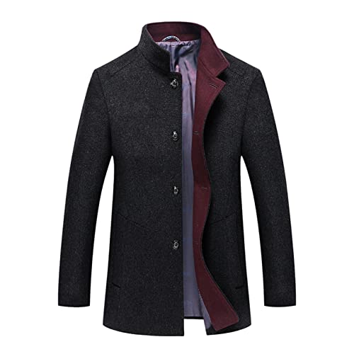 A1-Brave Herren Wollmantel, Herren Wollmantel Kurzer Trenchmantel Erbsen Mantel Casual Winter Business Slim Fit Jacke Winter Stehkragen Mäntel Winter (Color : Schwarz, Size : XXL) von A1-Brave