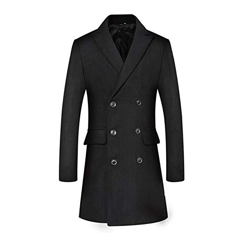 A1-Brave Herren Wollmantel, Tops Herren Mid-Länge Fold-down Collar Dufflecoat Männer, zweireihiger Dufflecoat Männer Mäntel Winter (Color : Schwarz, Size : M) von A1-Brave