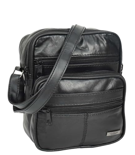 A1 FASHION GOODS A145 Herren-Umhängetasche aus weichem Leder, mit mehreren Taschen, Schwarz, Schwarz , Medium von A1 FASHION GOODS