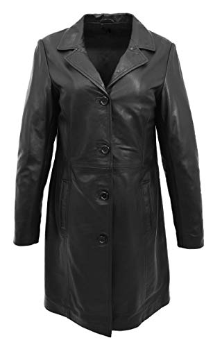 A1 FASHION GOODS Damen 3/4 lang Klassisch Ausgestattet Weich Schwarz Echte Lederjacke Knielänge Taste Mantel Laura (L - EU 40) von A1 FASHION GOODS