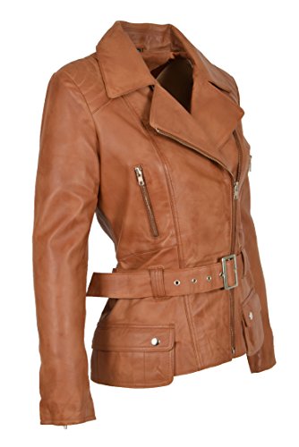 A1 FASHION GOODS Damen Bikerjacke HELLBRAUN Leder Slim Fit Schnitt Mode Designer Hüftlänge Mantel - COCO (M - EU 38) von A1 FASHION GOODS