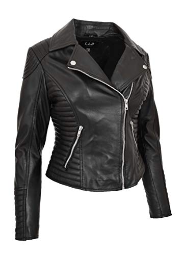 A1 FASHION GOODS Damen Designer Leder Biker-Jacke Weiches Schwarz Ausgestattet Gesteppt Reißverschluss Mantel Bonita (M - EU 38) von A1 FASHION GOODS