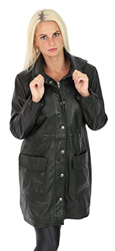 A1 FASHION GOODS Damen Duffle Leder Mantel Schwarz 3/4 Lange Abnehmbare Kapuze klassische Parka Jacke - Liza (L - EU 40) von A1 FASHION GOODS